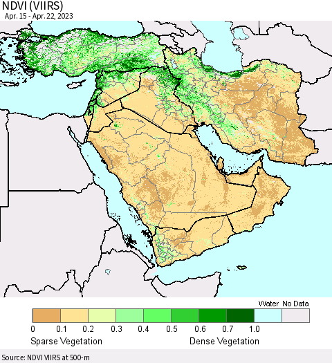 Middle East and Turkey NDVI (VIIRS) Thematic Map For 4/15/2023 - 4/22/2023