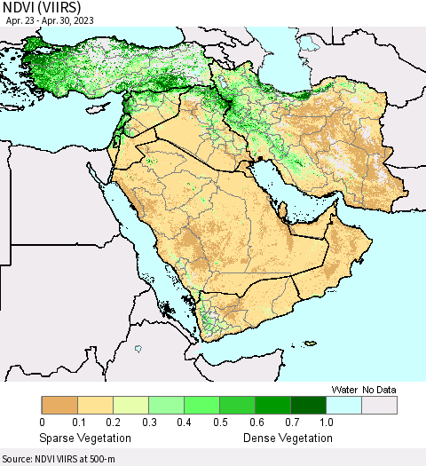 Middle East and Turkey NDVI (VIIRS) Thematic Map For 4/23/2023 - 4/30/2023
