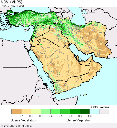 Middle East and Turkey NDVI (VIIRS) Thematic Map For 5/1/2023 - 5/8/2023