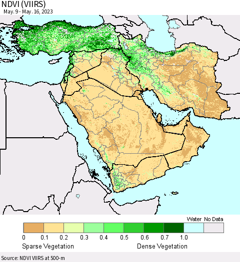 Middle East and Turkey NDVI (VIIRS) Thematic Map For 5/9/2023 - 5/16/2023