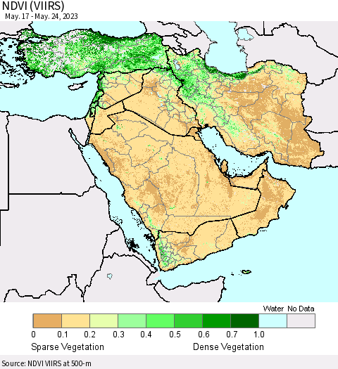 Middle East and Turkey NDVI (VIIRS) Thematic Map For 5/17/2023 - 5/24/2023