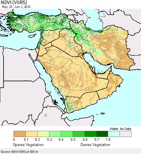 Middle East and Turkey NDVI (VIIRS) Thematic Map For 5/25/2023 - 6/1/2023