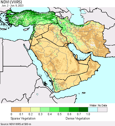Middle East and Turkey NDVI (VIIRS) Thematic Map For 6/2/2023 - 6/9/2023
