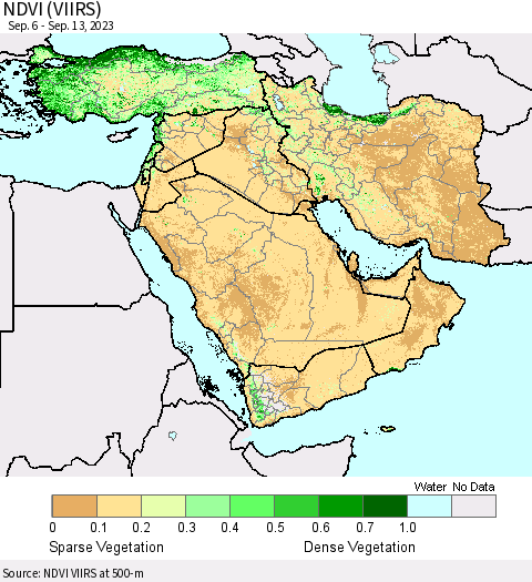 Middle East and Turkey NDVI (VIIRS) Thematic Map For 9/6/2023 - 9/13/2023
