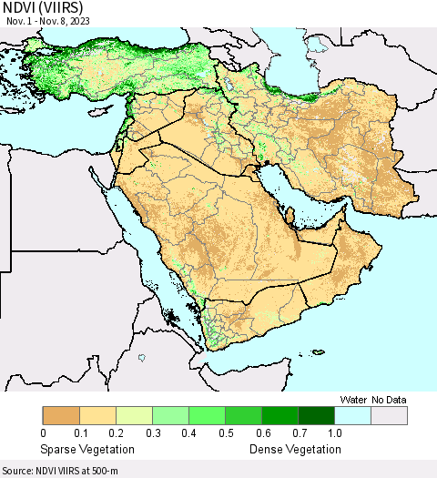 Middle East and Turkey NDVI (VIIRS) Thematic Map For 11/1/2023 - 11/8/2023