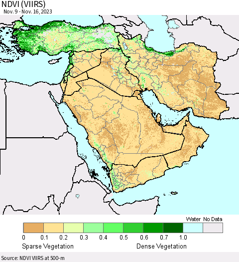 Middle East and Turkey NDVI (VIIRS) Thematic Map For 11/9/2023 - 11/16/2023