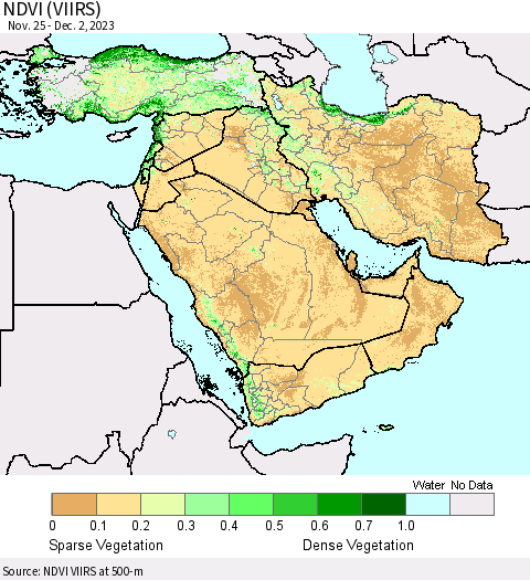 Middle East and Turkey NDVI (VIIRS) Thematic Map For 11/25/2023 - 12/2/2023