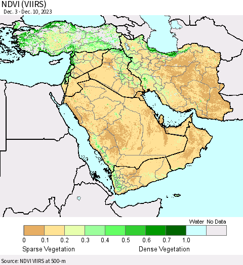 Middle East and Turkey NDVI (VIIRS) Thematic Map For 12/3/2023 - 12/10/2023