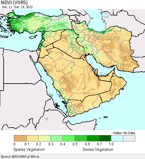 Middle East and Turkey NDVI (VIIRS) Thematic Map For 12/11/2023 - 12/18/2023