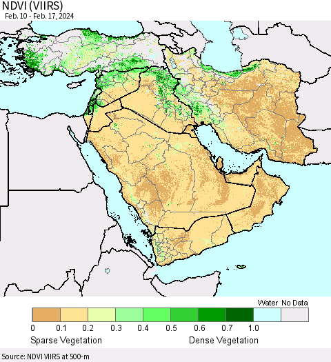 Middle East and Turkey NDVI (VIIRS) Thematic Map For 2/10/2024 - 2/17/2024