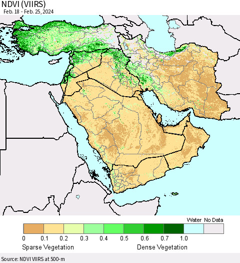 Middle East and Turkey NDVI (VIIRS) Thematic Map For 2/18/2024 - 2/25/2024