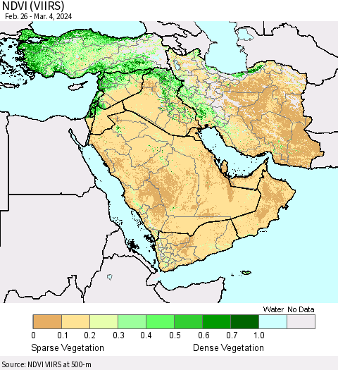 Middle East and Turkey NDVI (VIIRS) Thematic Map For 2/26/2024 - 3/4/2024