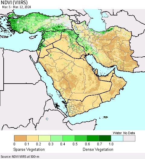Middle East and Turkey NDVI (VIIRS) Thematic Map For 3/5/2024 - 3/12/2024