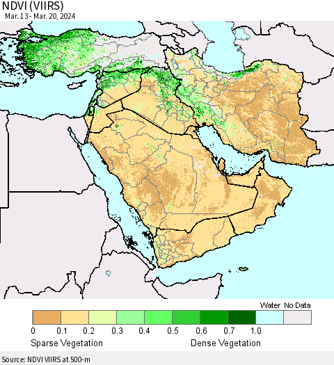 Middle East and Turkey NDVI (VIIRS) Thematic Map For 3/13/2024 - 3/20/2024