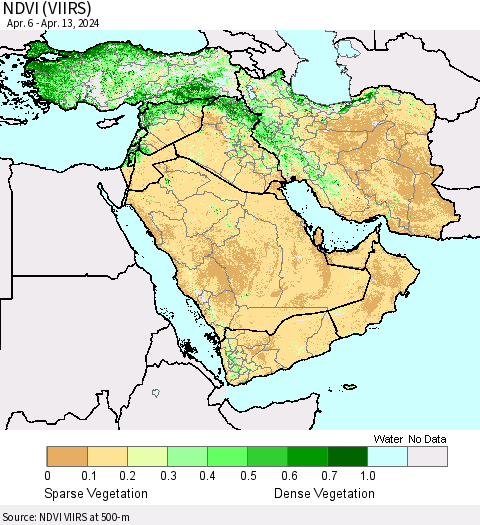 Middle East and Turkey NDVI (VIIRS) Thematic Map For 4/6/2024 - 4/13/2024
