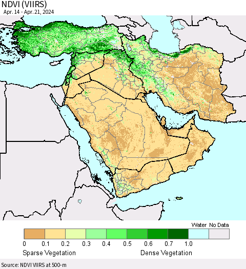 Middle East and Turkey NDVI (VIIRS) Thematic Map For 4/14/2024 - 4/21/2024