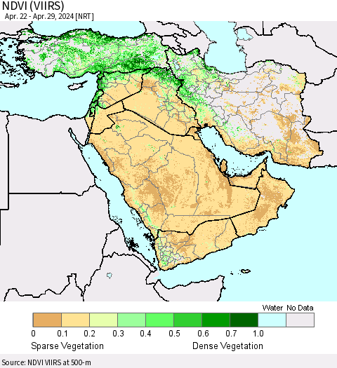 Middle East and Turkey NDVI (VIIRS) Thematic Map For 4/22/2024 - 4/29/2024