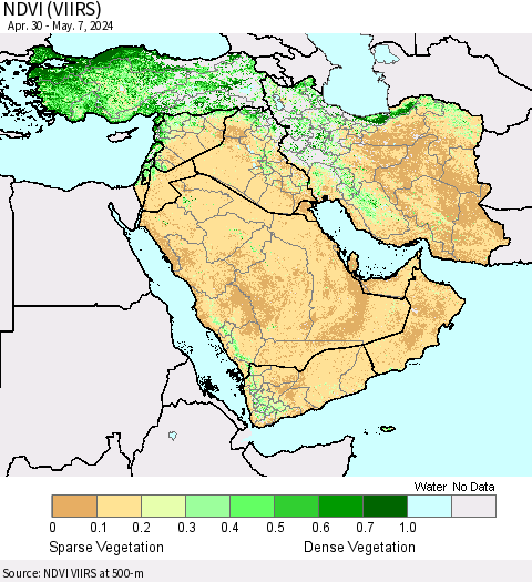 Middle East and Turkey NDVI (VIIRS) Thematic Map For 4/30/2024 - 5/7/2024