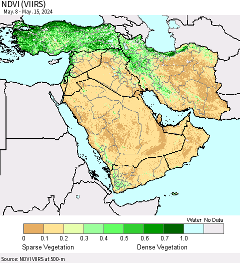 Middle East and Turkey NDVI (VIIRS) Thematic Map For 5/8/2024 - 5/15/2024