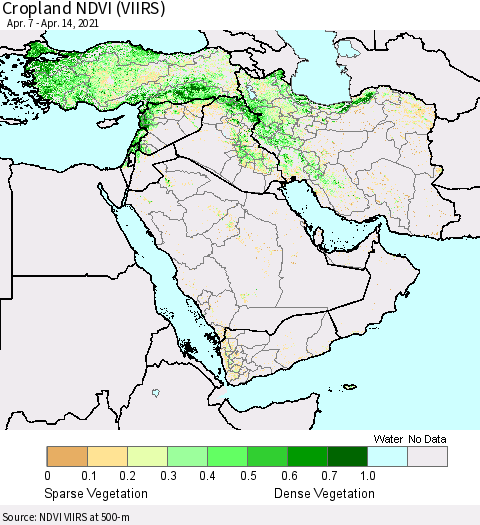 Middle East and Turkey Cropland NDVI (VIIRS) Thematic Map For 4/7/2021 - 4/14/2021