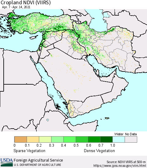 Middle East and Turkey Cropland NDVI (VIIRS) Thematic Map For 4/11/2021 - 4/20/2021