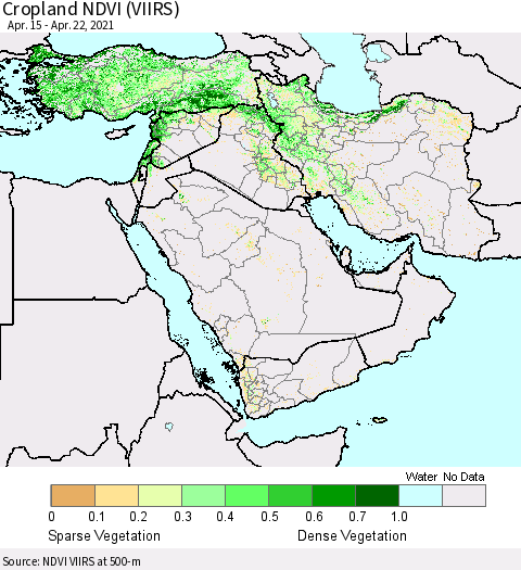 Middle East and Turkey Cropland NDVI (VIIRS) Thematic Map For 4/15/2021 - 4/22/2021
