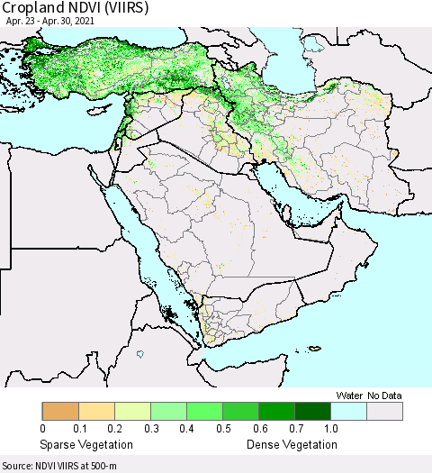 Middle East and Turkey Cropland NDVI (VIIRS) Thematic Map For 4/21/2021 - 4/30/2021