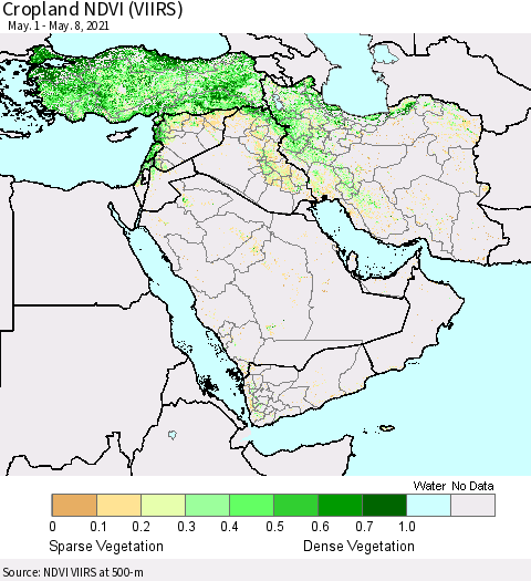 Middle East and Turkey Cropland NDVI (VIIRS) Thematic Map For 5/1/2021 - 5/8/2021