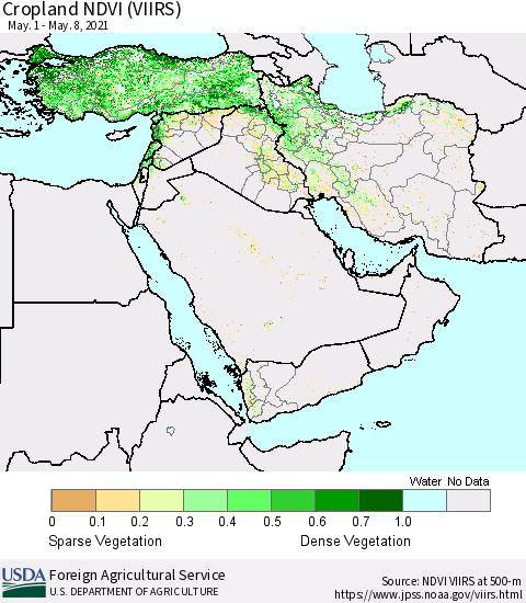 Middle East and Turkey Cropland NDVI (VIIRS) Thematic Map For 5/1/2021 - 5/10/2021