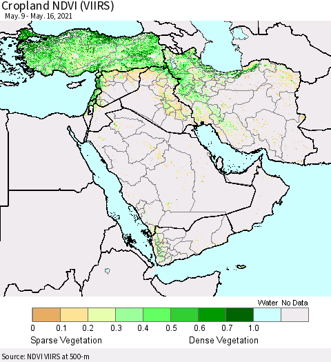 Middle East and Turkey Cropland NDVI (VIIRS) Thematic Map For 5/9/2021 - 5/16/2021