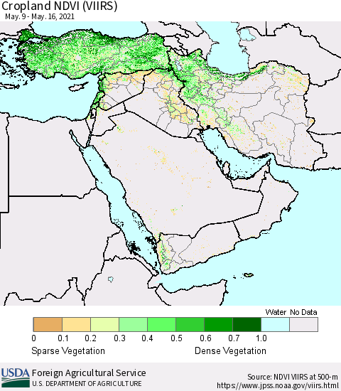 Middle East and Turkey Cropland NDVI (VIIRS) Thematic Map For 5/11/2021 - 5/20/2021