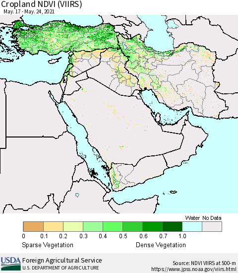 Middle East and Turkey Cropland NDVI (VIIRS) Thematic Map For 5/21/2021 - 5/31/2021