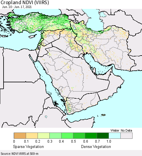 Middle East and Turkey Cropland NDVI (VIIRS) Thematic Map For 6/10/2021 - 6/17/2021