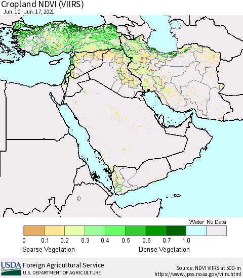 Middle East and Turkey Cropland NDVI (VIIRS) Thematic Map For 6/11/2021 - 6/20/2021