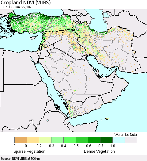 Middle East and Turkey Cropland NDVI (VIIRS) Thematic Map For 6/18/2021 - 6/25/2021