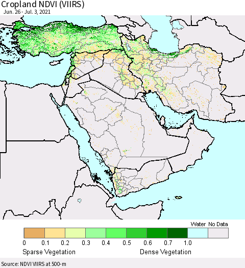 Middle East and Turkey Cropland NDVI (VIIRS) Thematic Map For 6/26/2021 - 7/3/2021