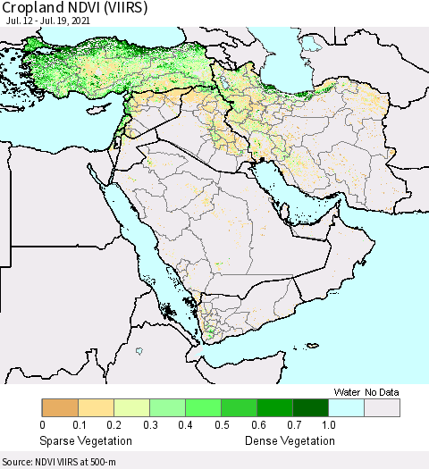 Middle East and Turkey Cropland NDVI (VIIRS) Thematic Map For 7/12/2021 - 7/19/2021