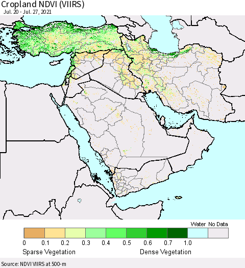 Middle East and Turkey Cropland NDVI (VIIRS) Thematic Map For 7/20/2021 - 7/27/2021