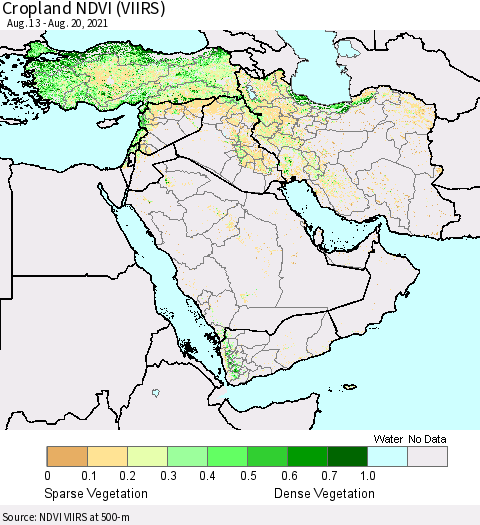 Middle East and Turkey Cropland NDVI (VIIRS) Thematic Map For 8/11/2021 - 8/20/2021