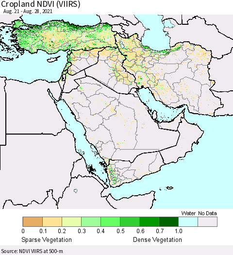 Middle East and Turkey Cropland NDVI (VIIRS) Thematic Map For 8/21/2021 - 8/28/2021