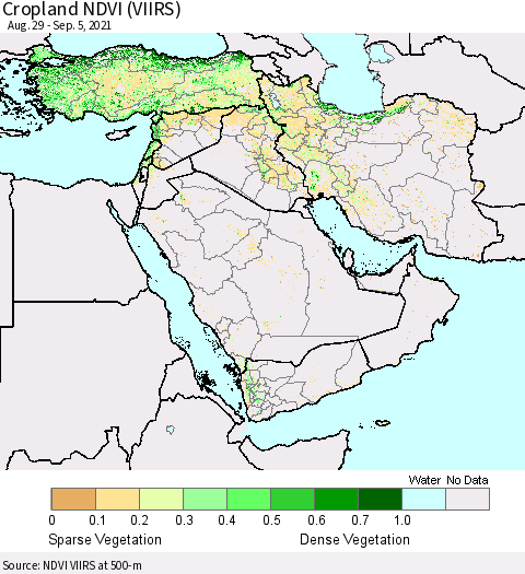Middle East and Turkey Cropland NDVI (VIIRS) Thematic Map For 8/29/2021 - 9/5/2021