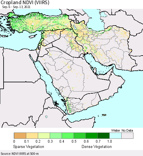Middle East and Turkey Cropland NDVI (VIIRS) Thematic Map For 9/6/2021 - 9/13/2021