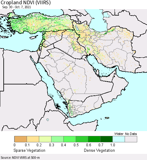 Middle East and Turkey Cropland NDVI (VIIRS) Thematic Map For 9/30/2021 - 10/7/2021