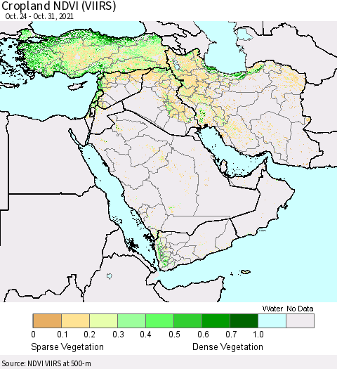 Middle East and Turkey Cropland NDVI (VIIRS) Thematic Map For 10/21/2021 - 10/31/2021