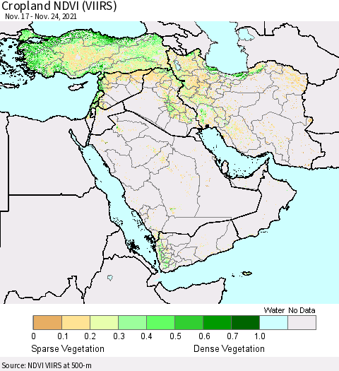 Middle East and Turkey Cropland NDVI (VIIRS) Thematic Map For 11/17/2021 - 11/24/2021