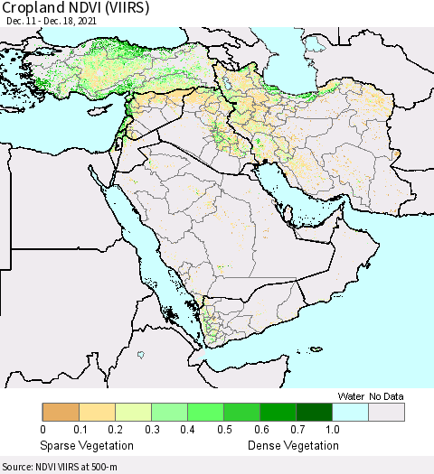Middle East and Turkey Cropland NDVI (VIIRS) Thematic Map For 12/11/2021 - 12/18/2021
