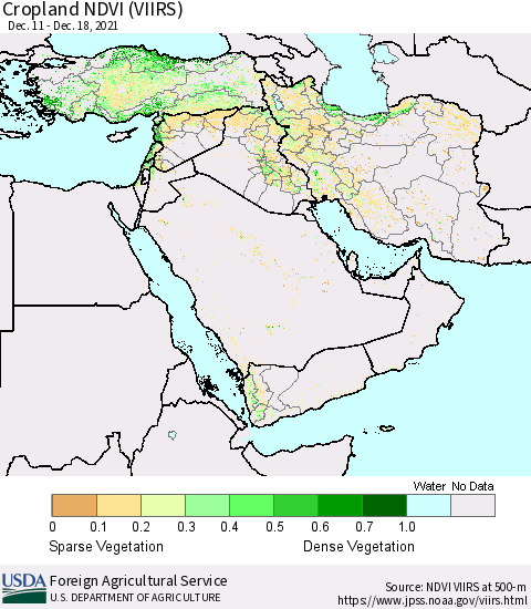Middle East and Turkey Cropland NDVI (VIIRS) Thematic Map For 12/11/2021 - 12/20/2021