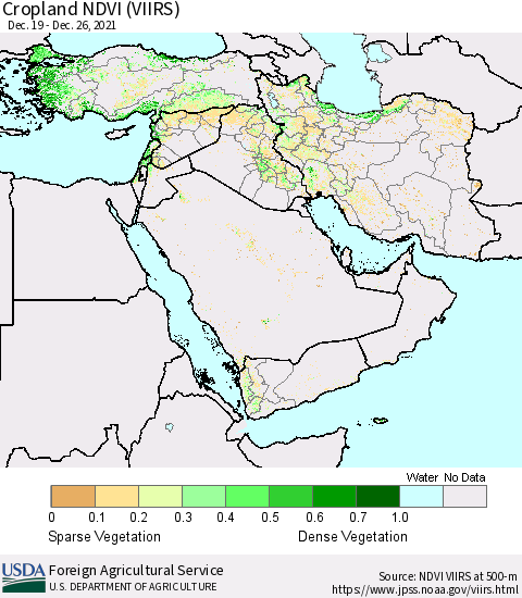 Middle East and Turkey Cropland NDVI (VIIRS) Thematic Map For 12/21/2021 - 12/31/2021