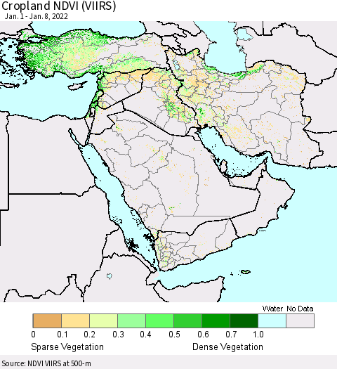 Middle East and Turkey Cropland NDVI (VIIRS) Thematic Map For 1/1/2022 - 1/8/2022
