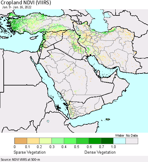 Middle East and Turkey Cropland NDVI (VIIRS) Thematic Map For 1/9/2022 - 1/16/2022
